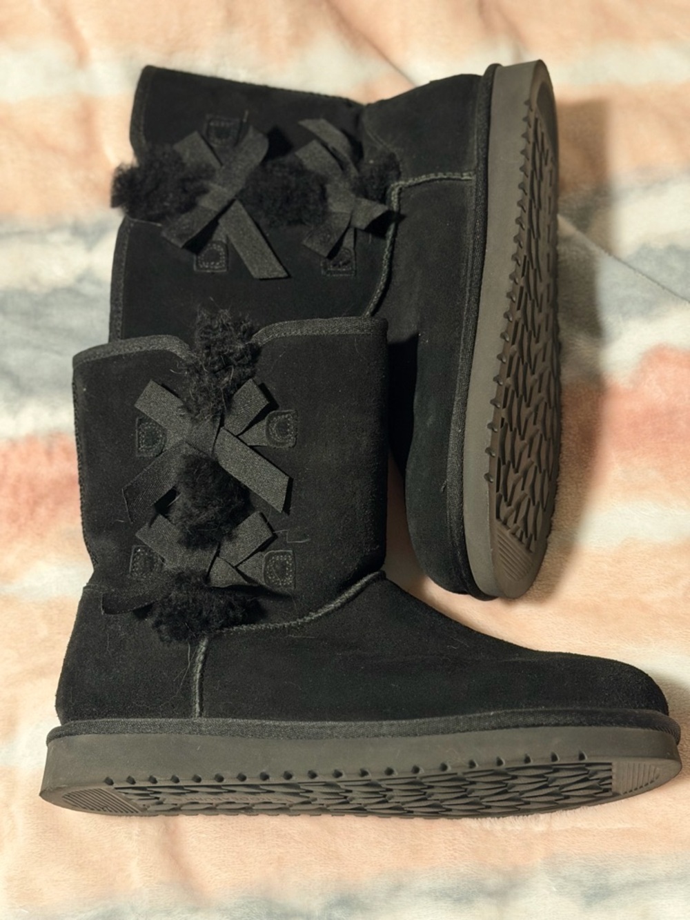 Koolaburra Black Suede Winter Boots with Bow & Fur Detail